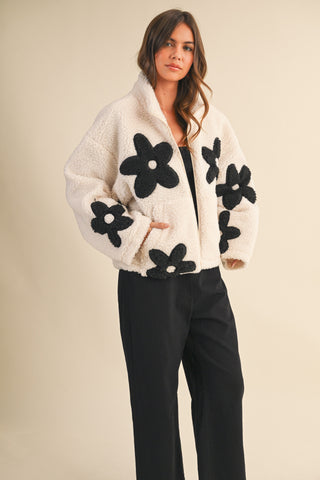 Cozy Blooms Sherpa Jacket - White