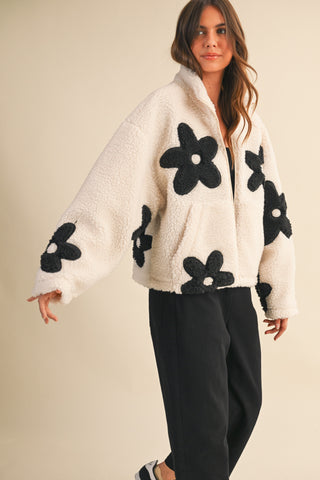 Cozy Blooms Sherpa Jacket - White