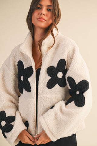 Cozy Blooms Sherpa Jacket - White