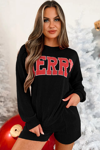 Merry Crewneck PJ Set - Black