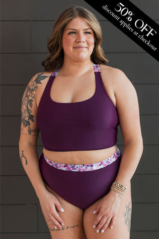 Along the Boardwalk Swim Top - Plum Floral