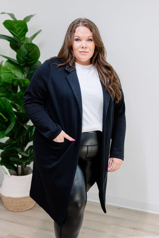 { DEX } Long Blazer Cardigan - Black