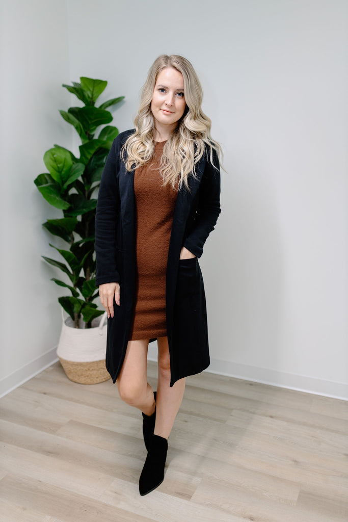 { DEX } Long Blazer Cardigan - Black
