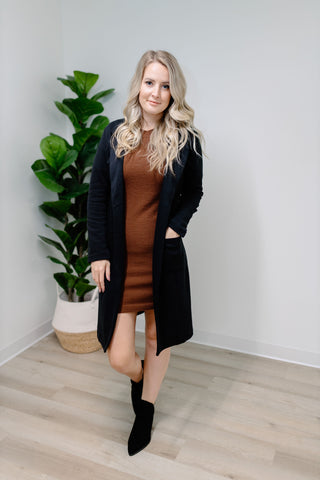 { DEX } Long Blazer Cardigan - Black