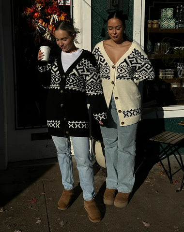 ~ Brunette ~ Fair Isle Knit Cardigan - Black