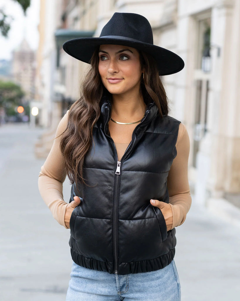 Leather black vest sale