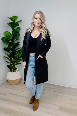 { DEX } Long Blazer Cardigan - Black