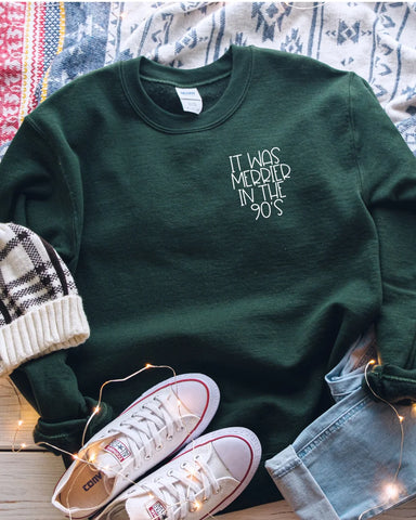 It Was Merrier In The 90's Crewneck - Forest
