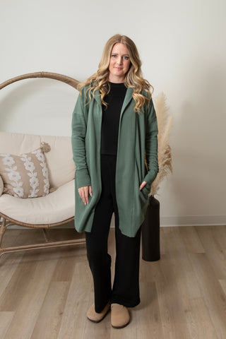 Olivia Long Line Cardigan - Moss