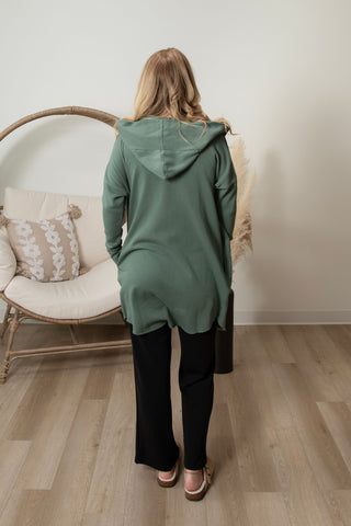 Olivia Long Line Cardigan - Moss