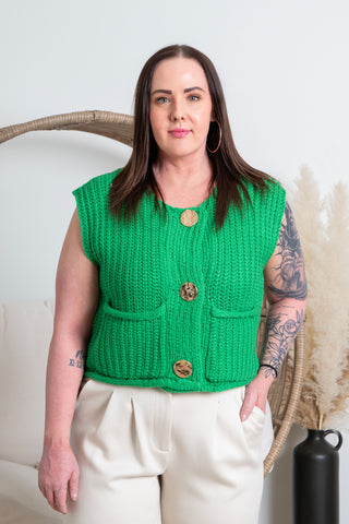 Chunky Knit Vest - Lucky Green