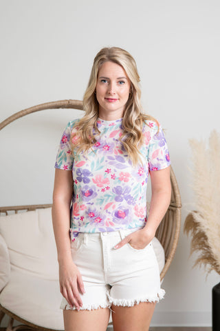 Mikayla Mesh Top - Lavender Floral