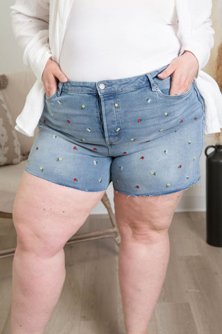 { DEX } Embroidered Denim Shorts