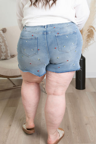 { DEX } Embroidered Denim Shorts