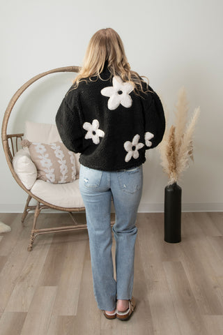 Cozy Blooms Sherpa Jacket - Black