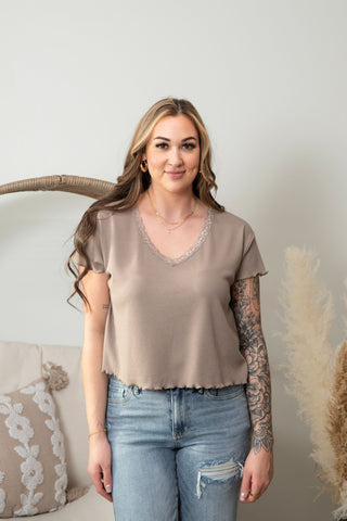 { DEX } Lace Trim Waffle Tee