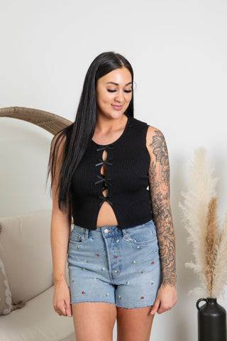 { DEX } Embroidered Denim Shorts