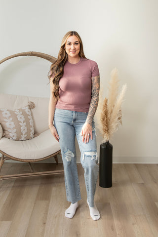 Signature Fitted Tee - Dusty Rose