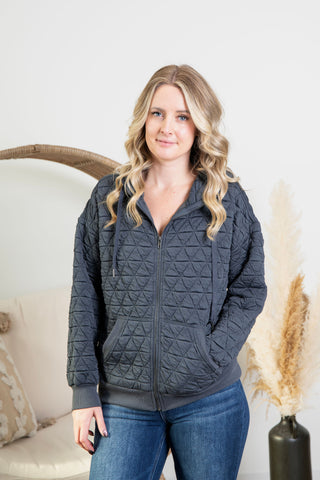 Quilted Zip Up - Gunmetal