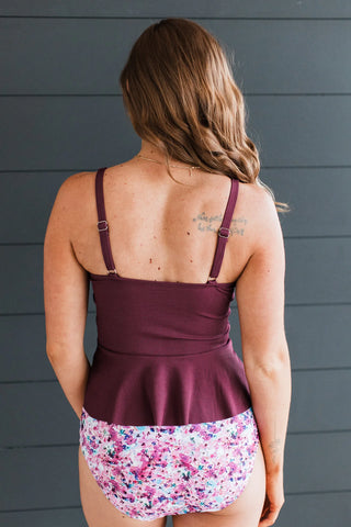 Ocean Breeze Peplum Swim Top - Plum