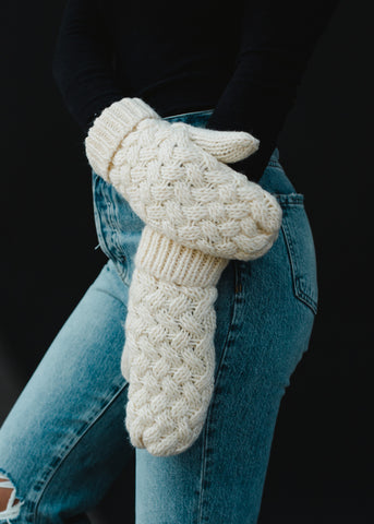 Woven Mittens - Cream