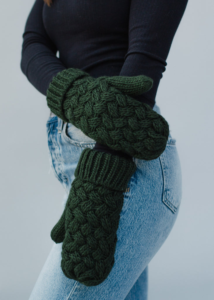 Woven Mittens - Olive