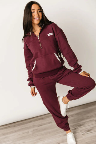 *Ampersand Ave* Comfort Zone HalfZip - Maroon Lace