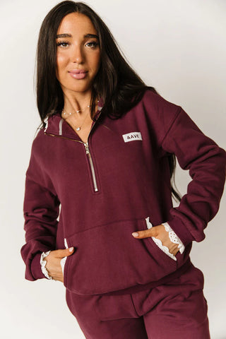 *Ampersand Ave* Comfort Zone HalfZip - Maroon Lace
