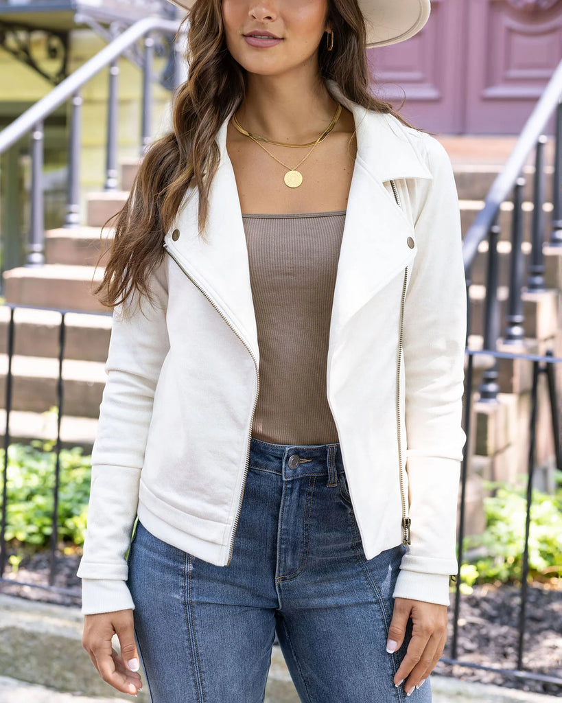 Grace Lace Move Free Moto Jacket Cream Pretty Little Pieces