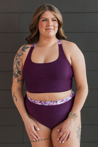 Along the Boardwalk Swim Top - Plum Floral