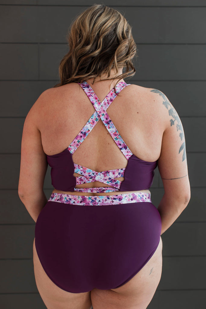 Along the Boardwalk Swim Top - Plum Floral