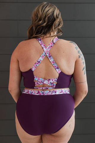 Along the Boardwalk Swim Top - Plum Floral