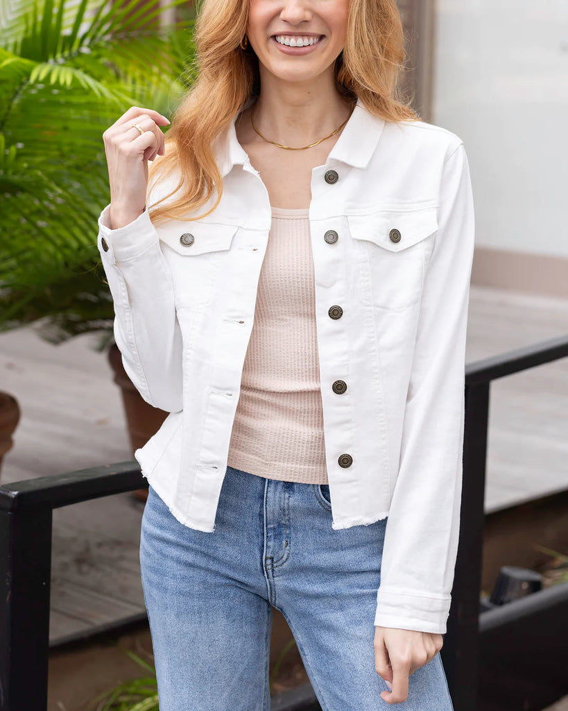 Denim jacket women white discount