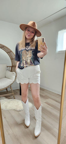 Scalloped Shorts - White