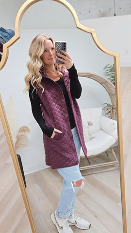 Ashlyn Quilted Vest - Plum